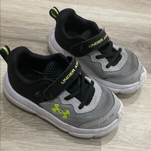 Under Armour Kids' Black and Gray Sneakers with Neon Accents